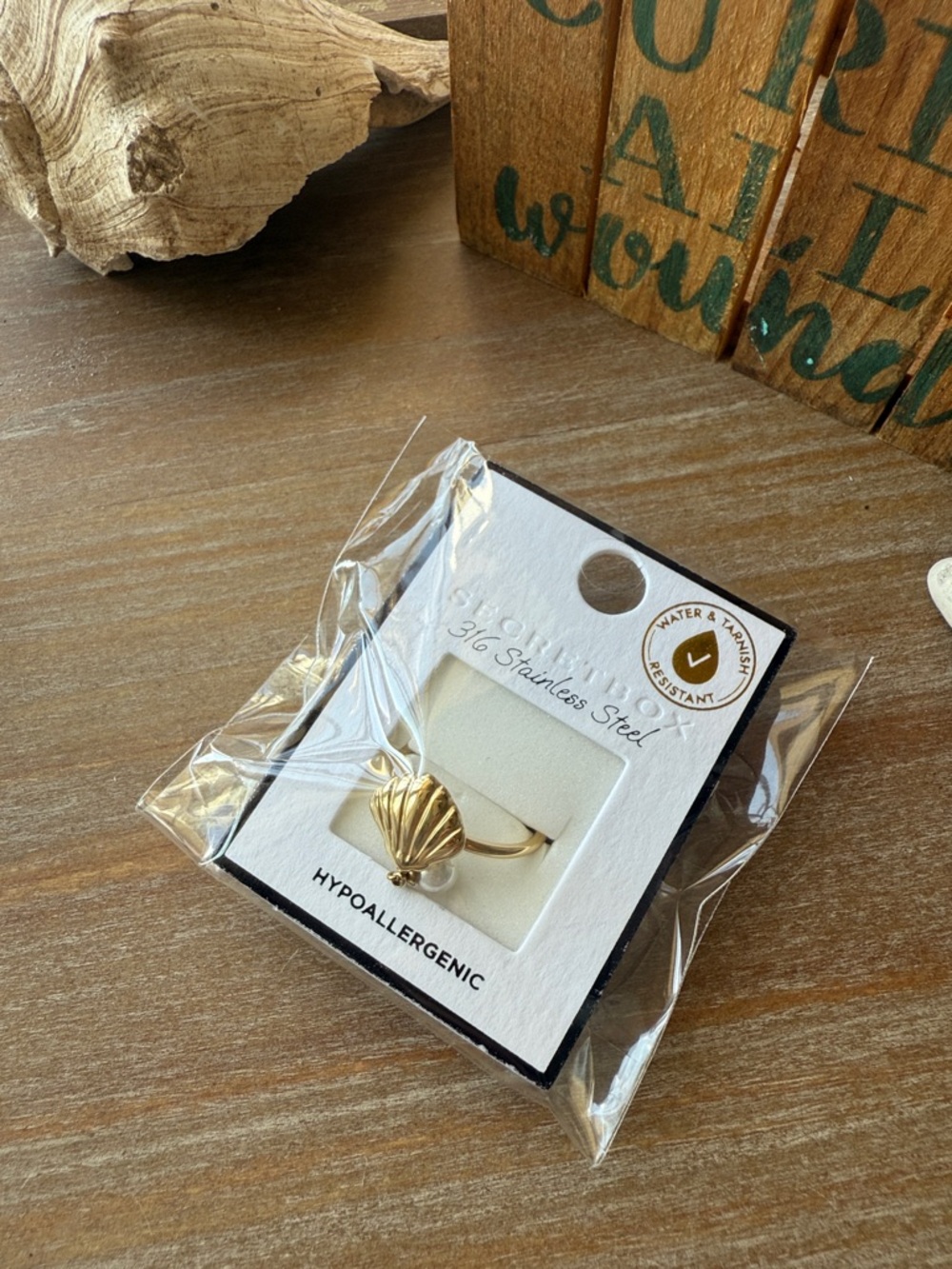 Gold Seashell Pearl Drop Ring - 316 Stainless Steel - Picture 4 of 12